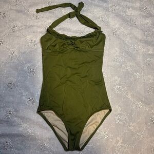 J.Crew Olive Green Halter One Piece Swimsuit Size 4